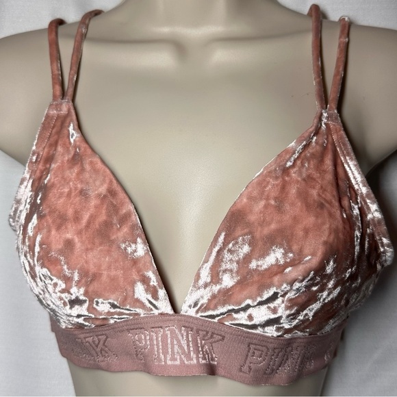 Victorias Secret PINK Rose Unlined Bra M Velour Strappy Bralette Velvet Coquette - Picture 8 of 9